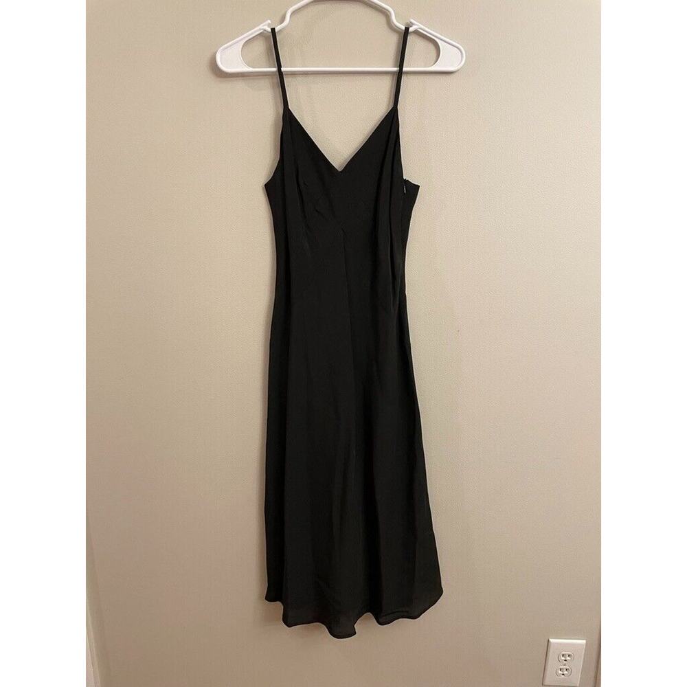 Club Monaco Black Seam Slip Dress Midi Cross Detail Front Size 2 NWT $109